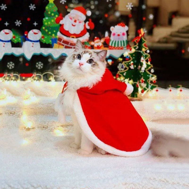 Traje de gato santa cosplay engraçado transformado gato/cachorro animal de estimação capa de natal vestir roupas lenço vermelho manto adereços decoração