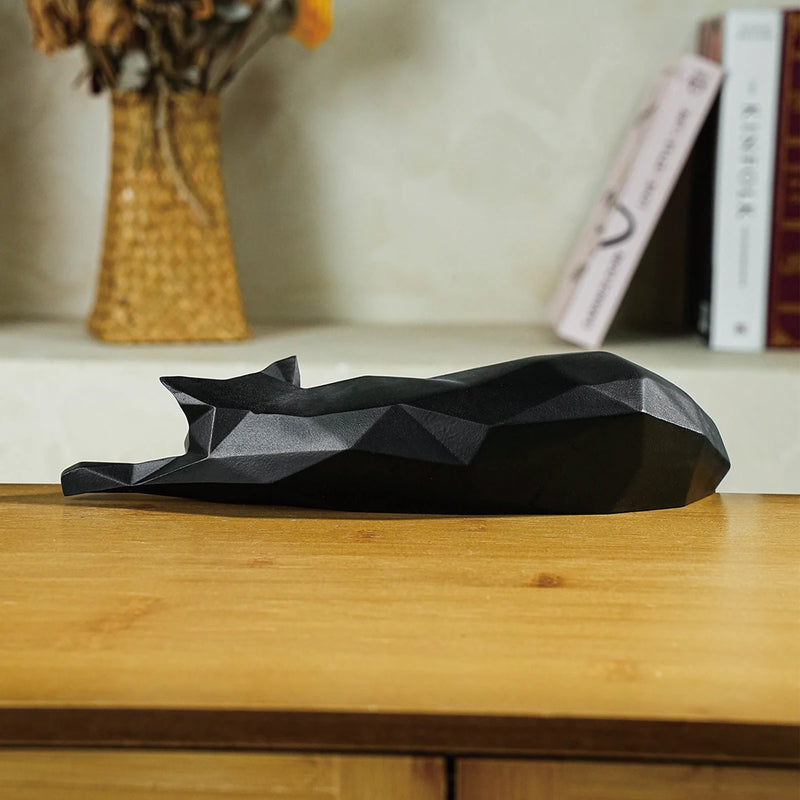 Estátua de gato preto branco-geométrica moderna decoração do quarto estatueta escultura para escritório em casa como mesa prateleira decoração gato deitado