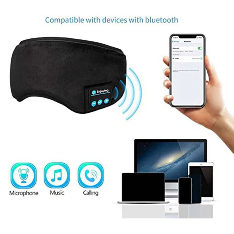 Bluetooth-compatível dormir fones de ouvido 3d máscara de olho sem fio viagem aérea 5.0 bandana macio elástico confortável música fones de ouvido