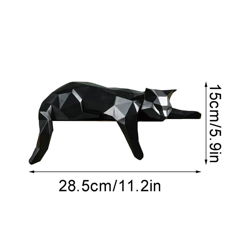 Estátua de gato preto branco-geométrica moderna decoração do quarto estatueta escultura para escritório em casa como mesa prateleira decoração gato deitado