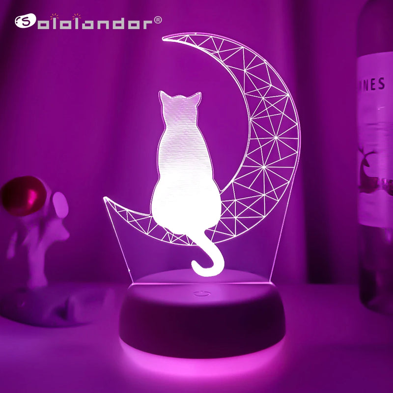 Mais novo 3d acrílico led night light lua gato figura nightlight para criança quarto luzes de sono presente para decoração casa candeeiros mesa