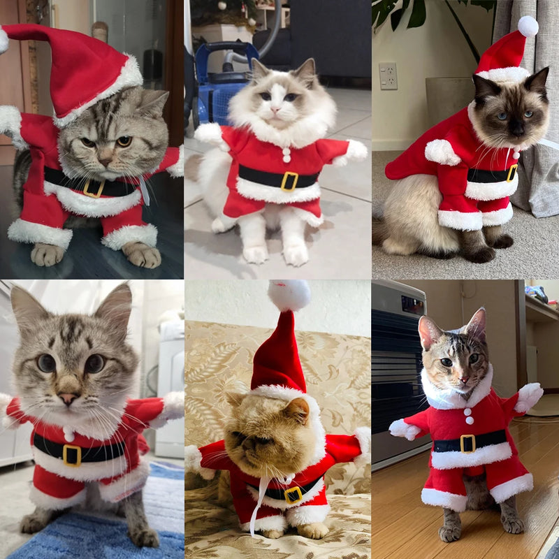 Gato de estimação roupas de natal inverno trajes quentes engraçado papai noel vestir jaquetas gatinho cão natal ano novo roupas de festa presente