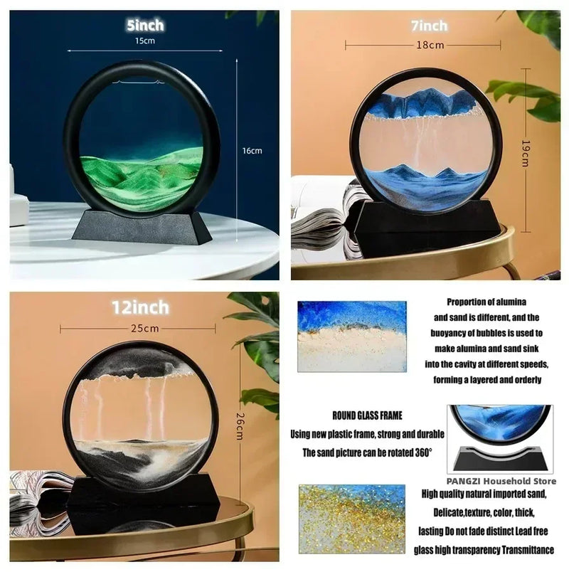 3d movendo areia arte imagem de vidro redondo mar profundo sandscape ampulheta areia movediça artesanato fluindo pintura de areia escritório decoração para casa presente