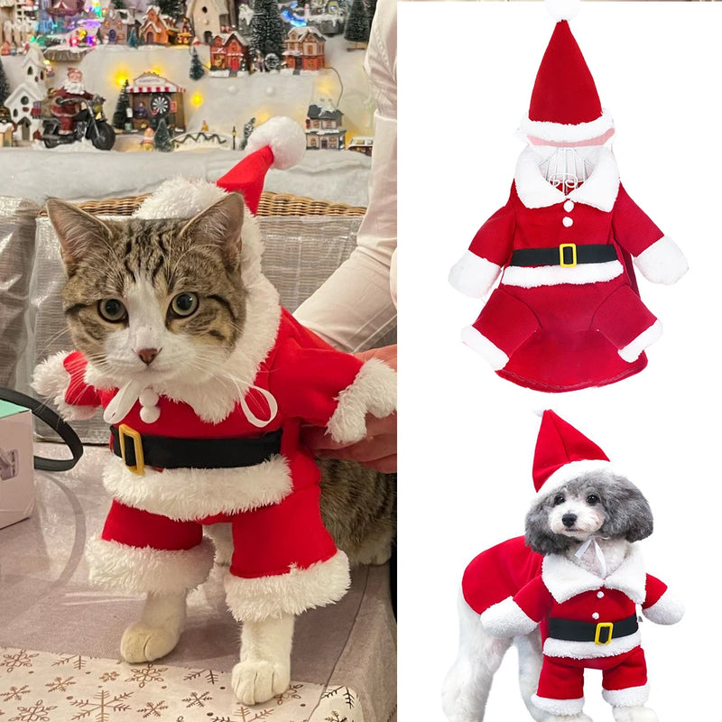 Gato de estimação roupas de natal inverno trajes quentes engraçado papai noel vestir jaquetas gatinho cão natal ano novo roupas de festa presente