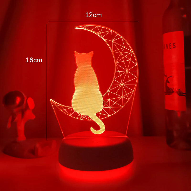 Mais novo 3d acrílico led night light lua gato figura nightlight para criança quarto luzes de sono presente para decoração casa candeeiros mesa