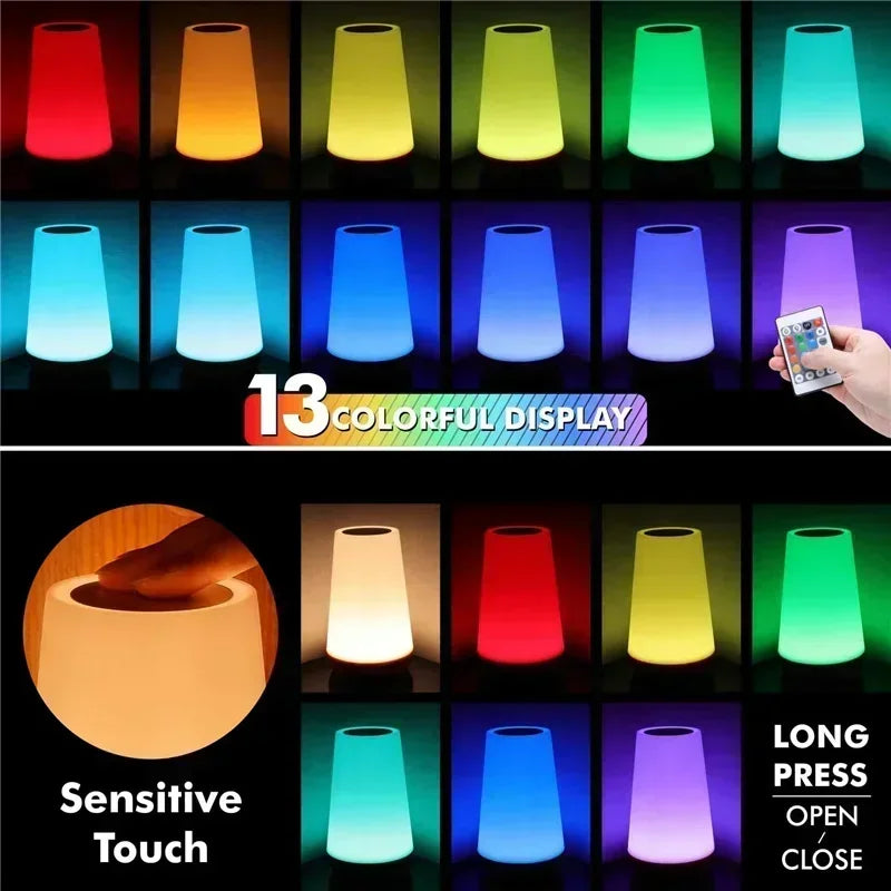 13 cores mudando luz noturna rgb controle remoto toque regulável lâmpada portátil mesa de cabeceira lâmpadas usb recarregável noite