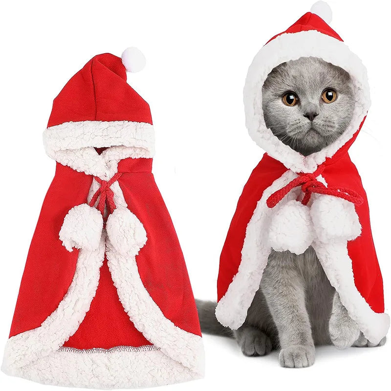 Traje de gato santa cosplay engraçado transformado gato/cachorro animal de estimação capa de natal vestir roupas lenço vermelho manto adereços decoração