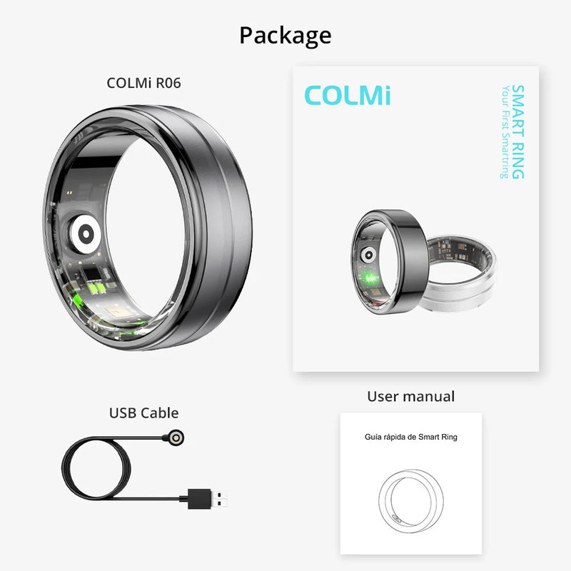 [2024] COLMI R06 Smart Ring Homens Mulheres, Monitor de frequência cardíaca e oxigênio no sangue, IP68 e 5ATM à prova d'água, modo multiesportivo